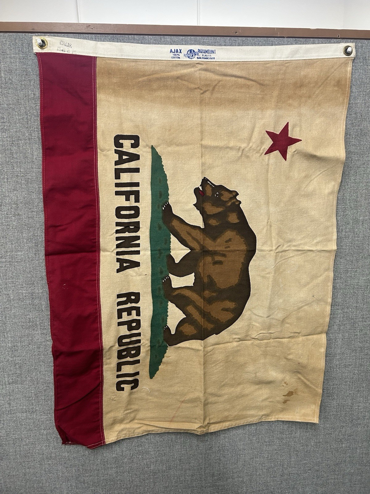 Vintage Rare California Republic Flag Cotton Ajax Paramount Co Bear Flag 33”x25” Vintage Rare California Republic Flag Cotton Ajax Paramount Co Bear Flag 33”x25”