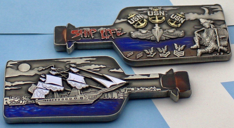 USS Constitution Ship In A bottle  Challenge Coin Ship Life 3 Inches