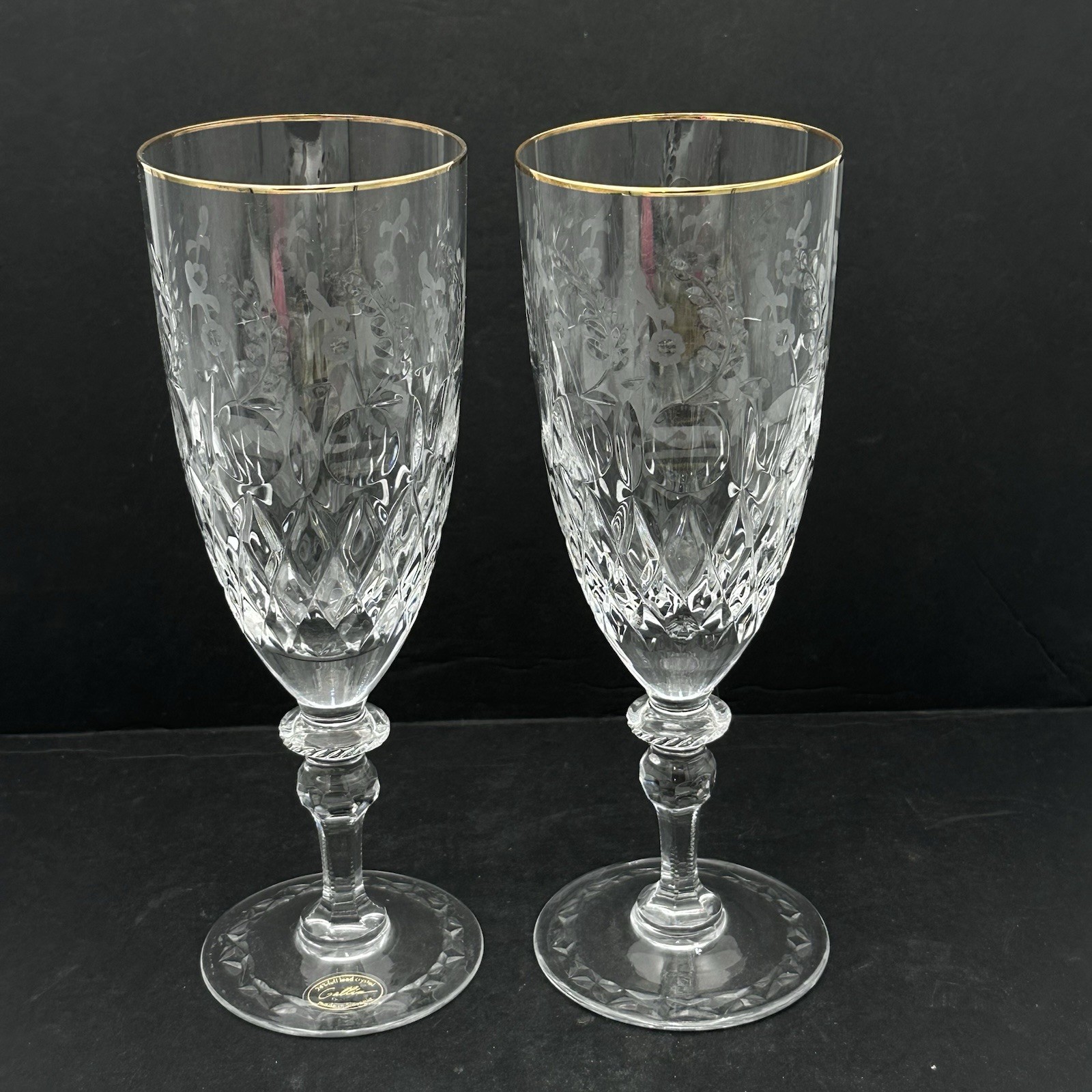 2 ROGASKA GALLIA CRYSTAL ICE TEA  GLASSES Gold Rim 9-5/8\