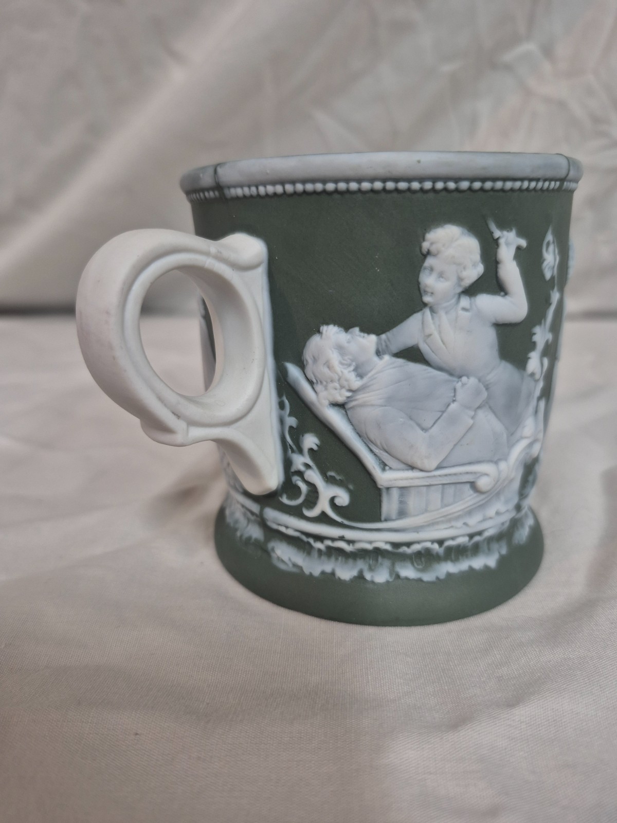Vintage Schafer Vater Jasperware shaving mug with barber scenes *RARE FIND* Vintage Schafer Vater Jasperware shaving mug with barber scenes *RARE FIND*