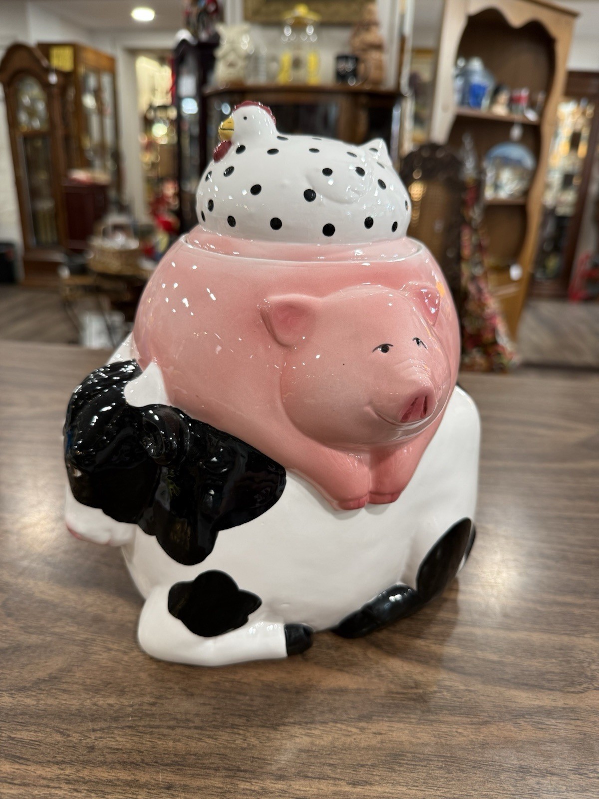 HomeTrends Barnyard Ceramic Cookie Jar Pig Cow Hen Farmhouse Kitchen Decor & Box