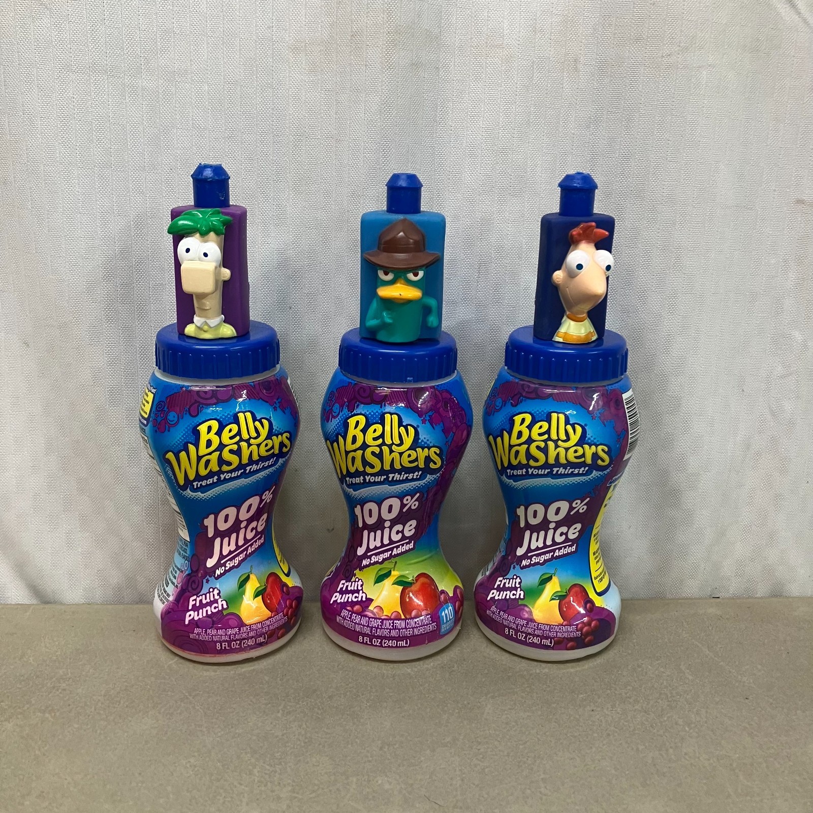 Belly Washers Cups Set Of 3 Phineas Ferb Perry Empty Plastic Juice Bottles