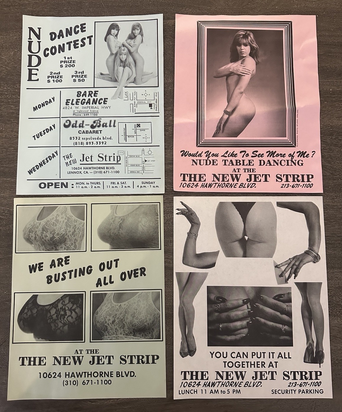 Lot 4 Vintage New Jet Strip Lennox CA Strip Club Promotional Advertising Flyers Lot 4 Vintage New Jet Strip Lennox CA Strip Club Promotional Advertising Flyers