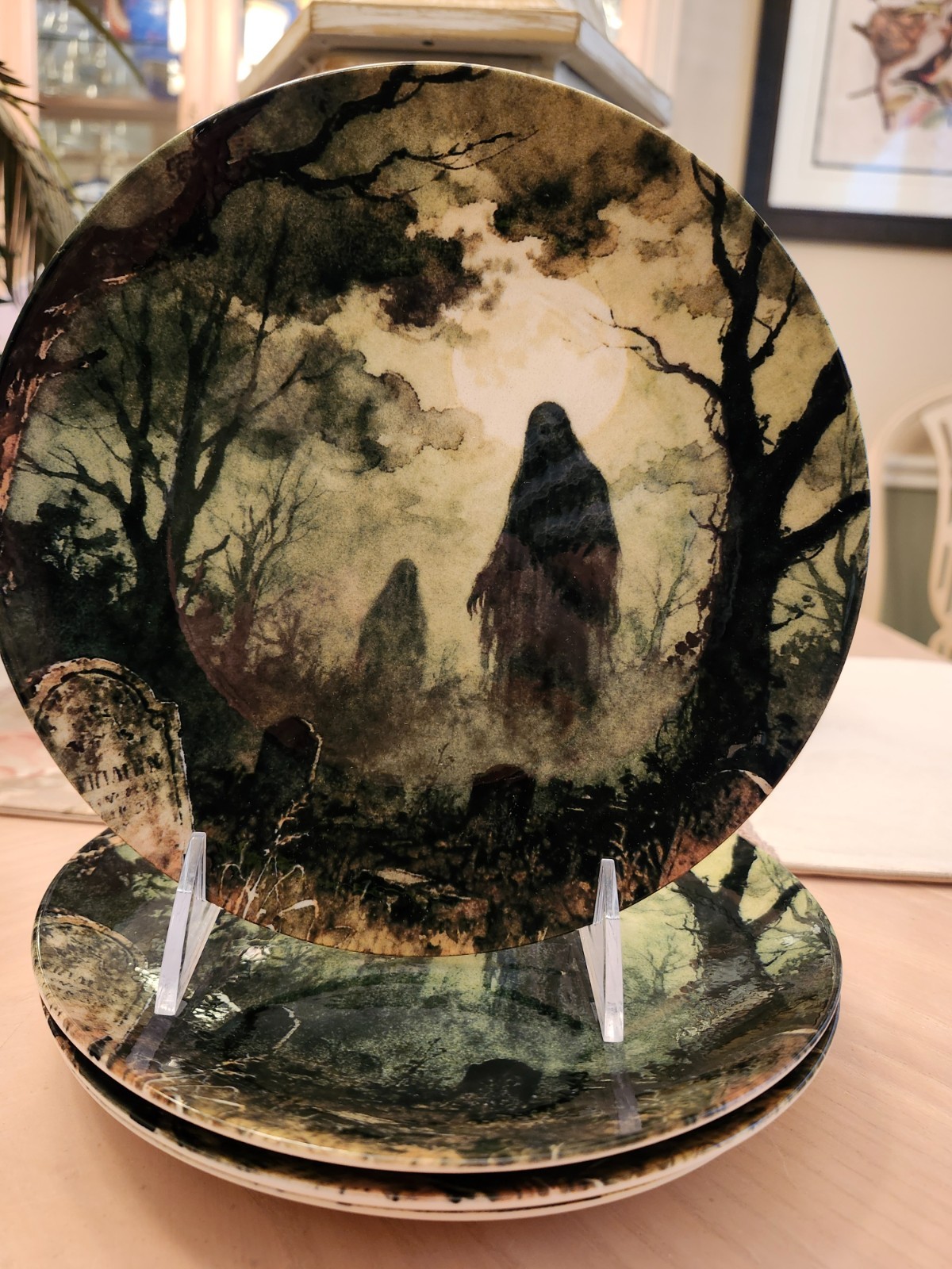 ZRIKE HALLOWEEN SET OF 4 SIDE PLATES SPOOKY HAUNTED GRAVEYARD NEW DESIGN SCARY