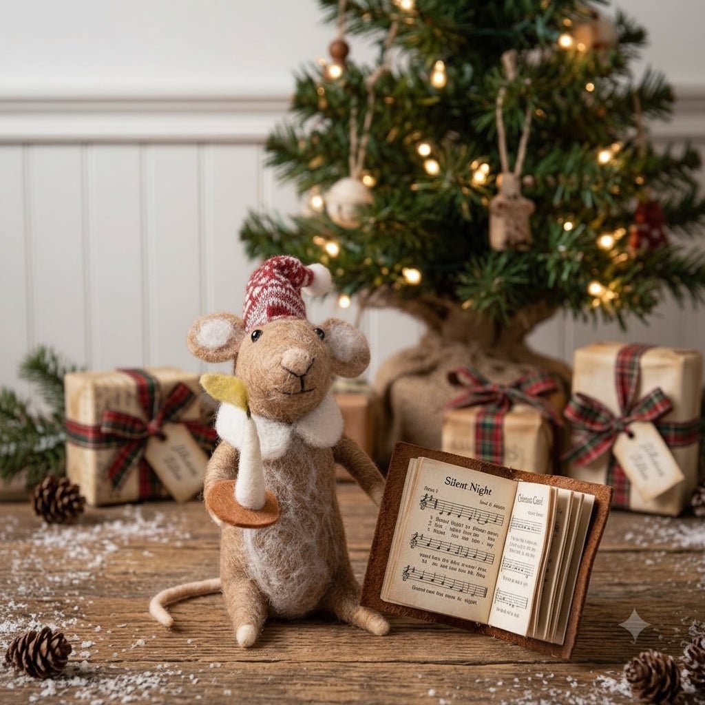 Primitive Christmas Felt Ebenezer Mouse Ornament