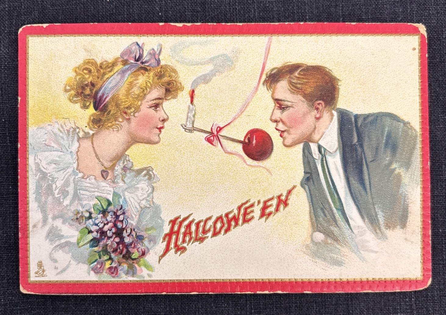 Vintage 1912 Halloween Postcard Tuck’s Series 174 Couple With Candle & Apple