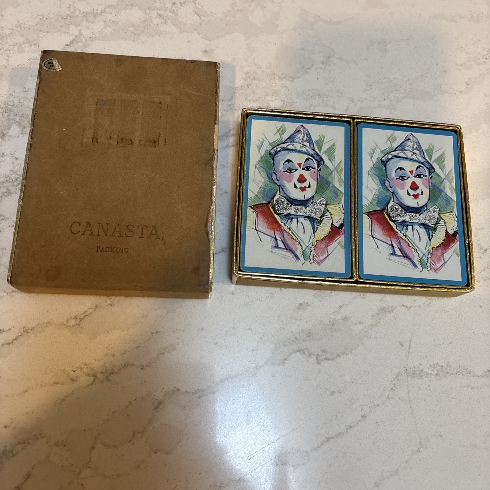 Vintage COMPLETE Congress 606 Canasta Clown Cards 2 Decks Case c.1960s