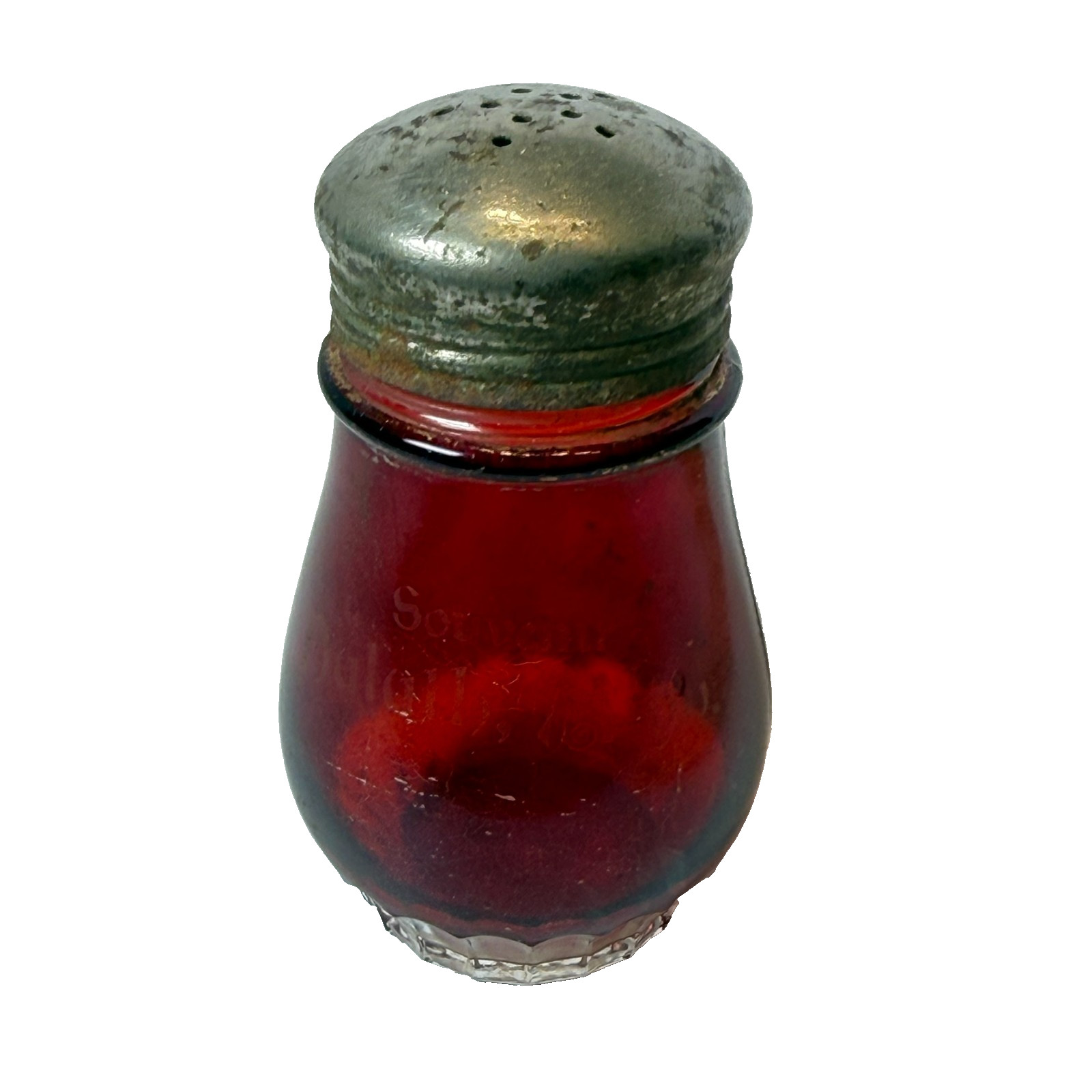 DULUTH MN MINNESOTA Ruby Red Flash Souvenir Glass TRINKET ANTIQUE SHAKER DULUTH MN MINNESOTA Ruby Red Flash Souvenir Glass TRINKET ANTIQUE SHAKER