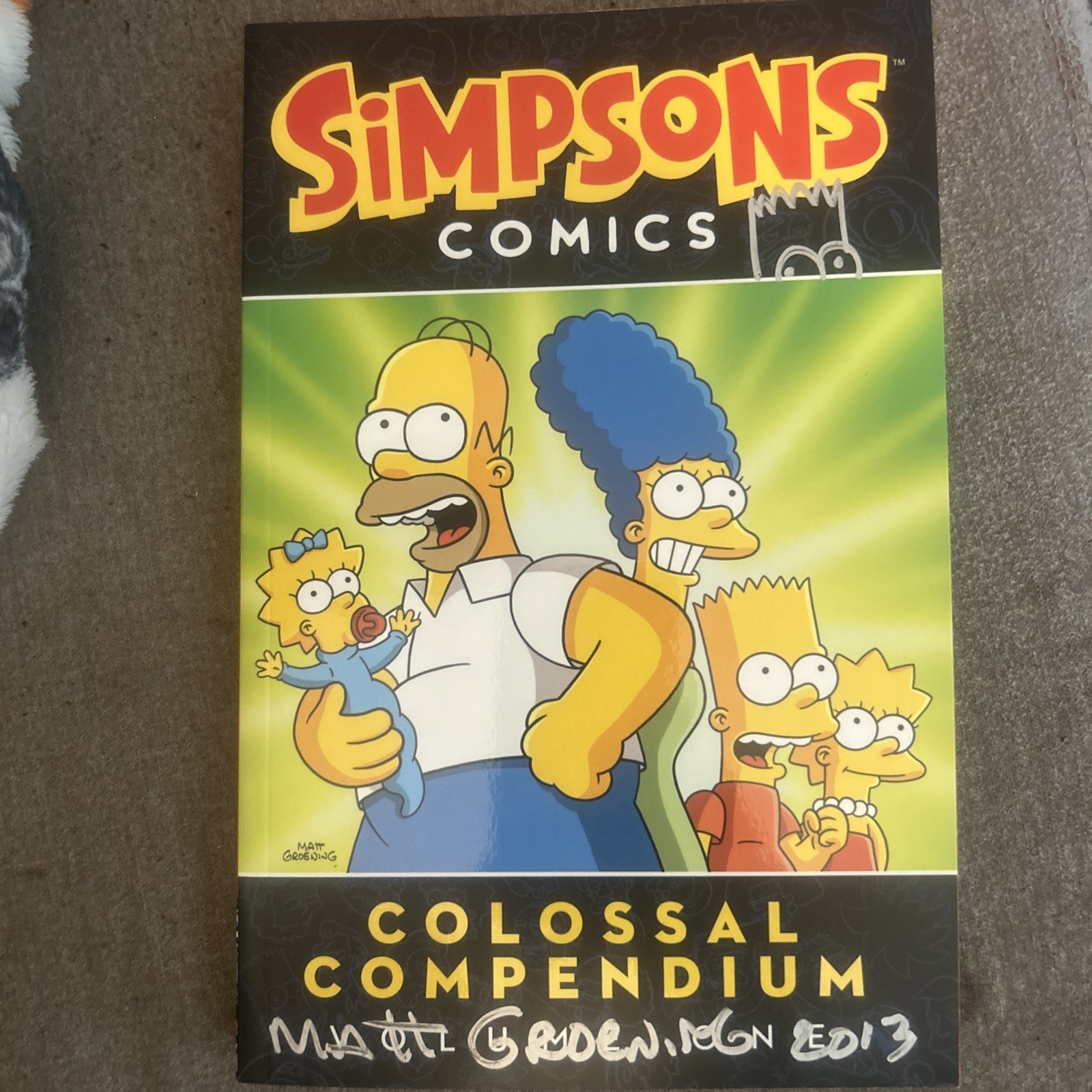 Matt Groening Signed Sketch—Simpsons Comics Colossal Compendium 1—Grad approved