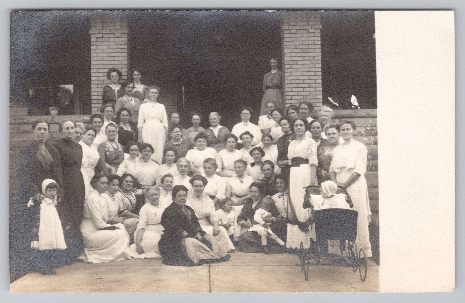 RPPC Meadville, PA Huge Group Women Children Babies Pram Real Photo HE Ellsworth
