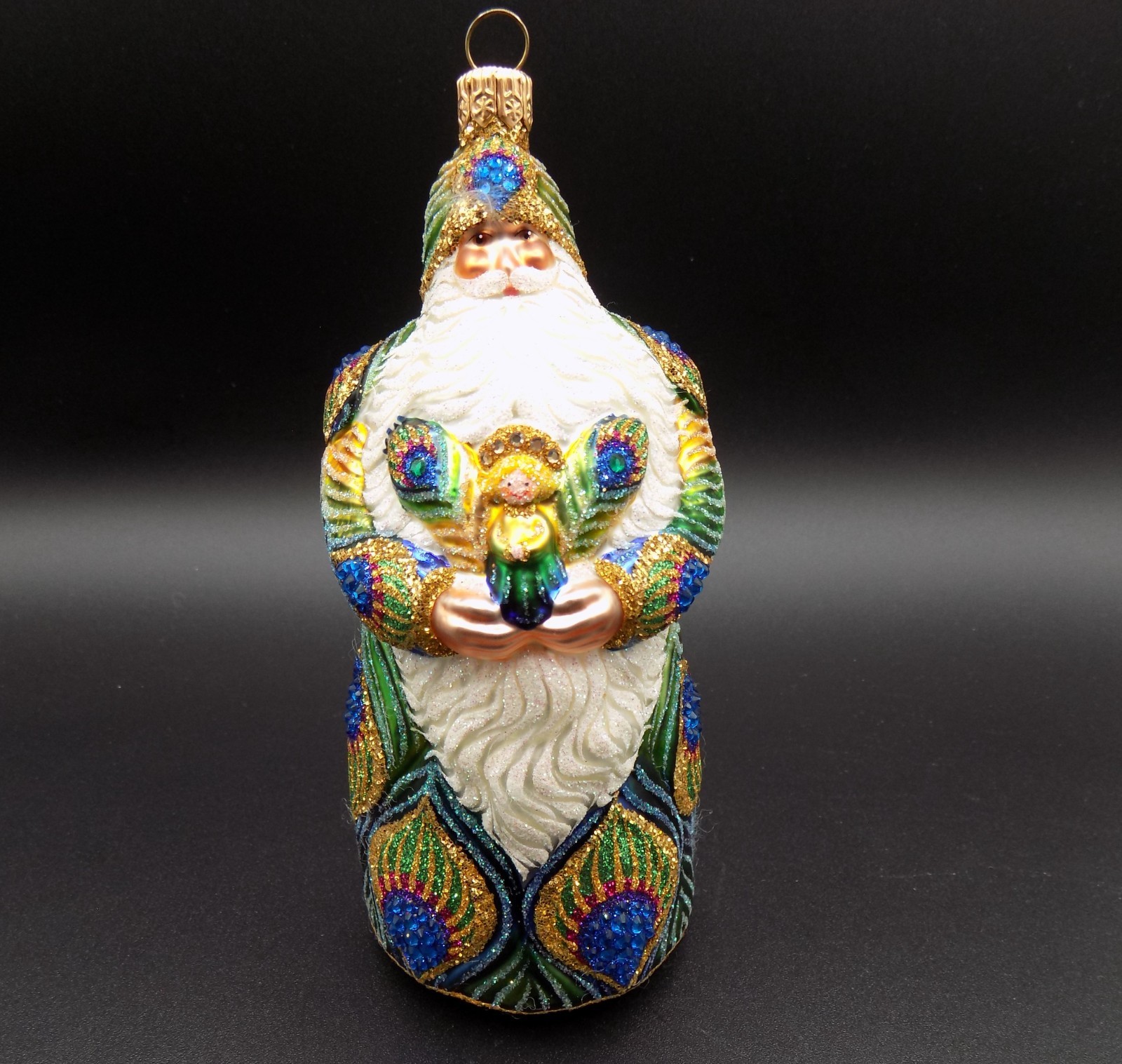 Patricia Breen 2004 Saint Chapelle Peacock Santa Holding Angel Ornament 5 1/2