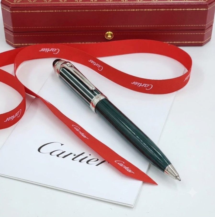 Cartier Roadster Green Lacquer Ballpoint Pen Luxury Writing Instrument New Box