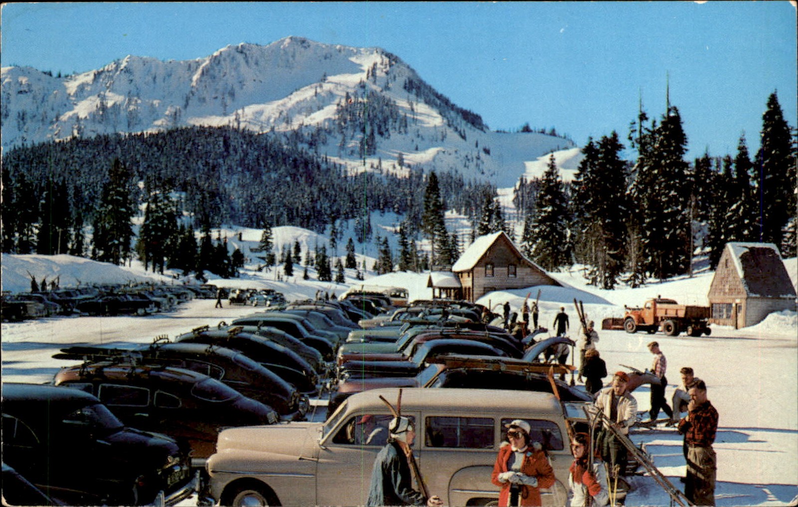 Stevens Pass Washington WA Skiing Cars c1950s Vintage Postcard Stevens Pass Washington WA Skiing Cars c1950s Vintage Postcard