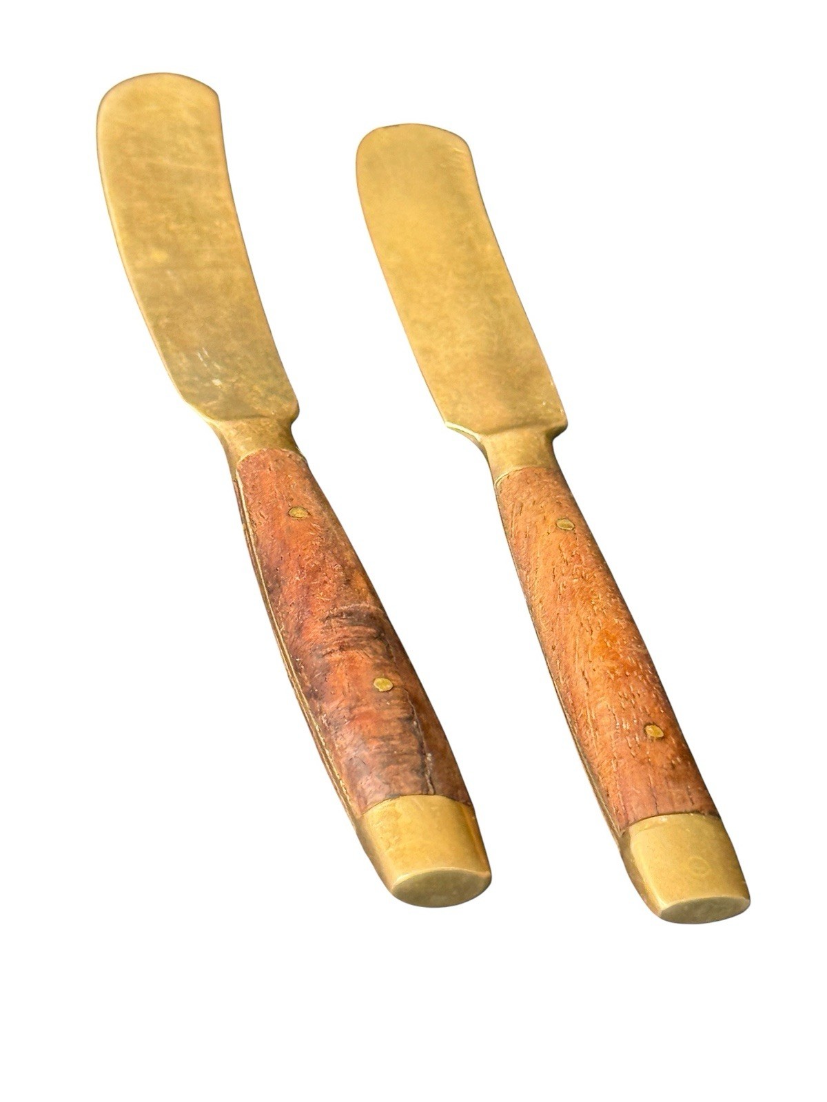 Vtg Thailand Brass Cheese Butter Spreader Knives Wood Handles Set of 2 Thailand 