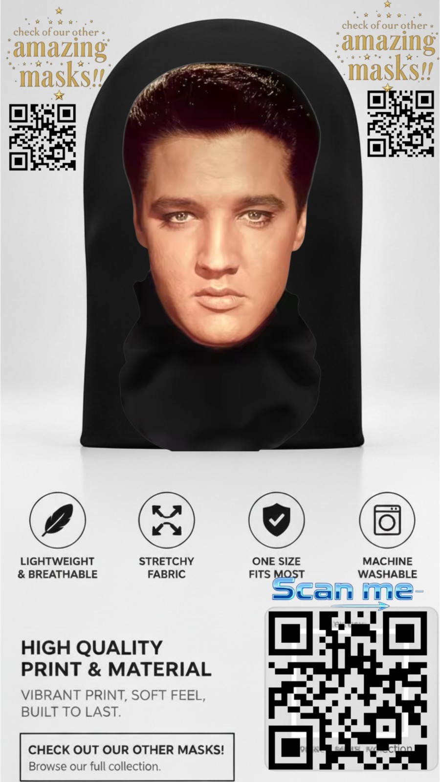 Elvis Presley Breathable Mesh Face Mask Shiesty Balaclava Halloween Party Prop 