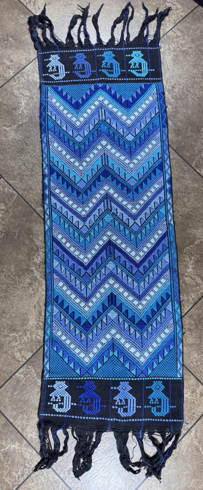 Vtg Guatemalan Mayan Blue Tones Stylized Birds Geometric Wall Hanging Table Run Vtg Guatemalan Mayan Blue Tones Stylized Birds Geometric Wall Hanging Table Run