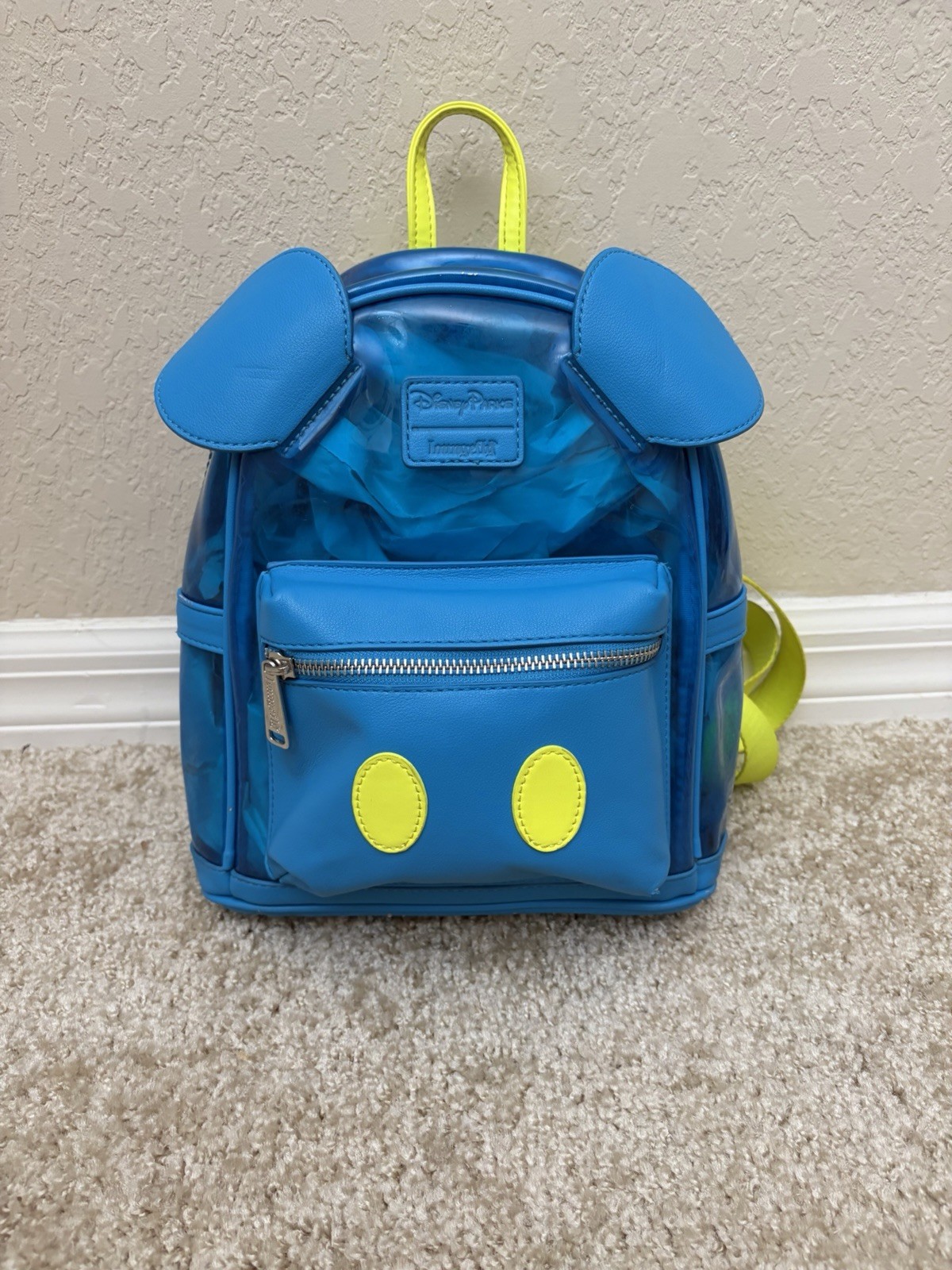 Loungefly Disney Park Neon Summer Clear Blue Mickey Ears Mini Backpack