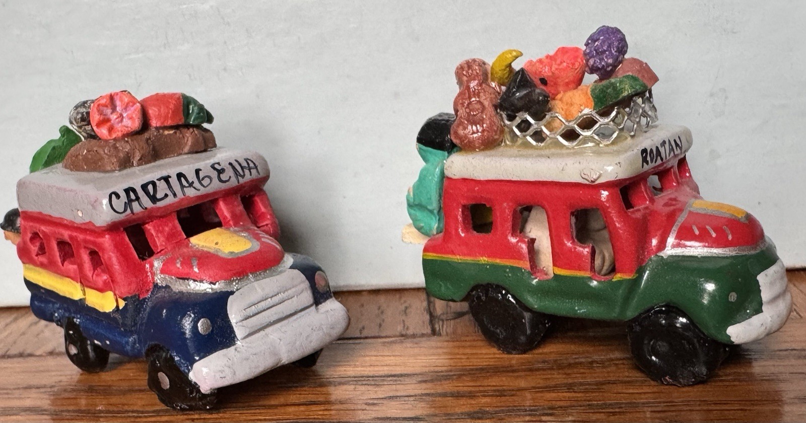 Two (2) VINTAGE South American Handmade Pottery -PassengerBus - Folk Art