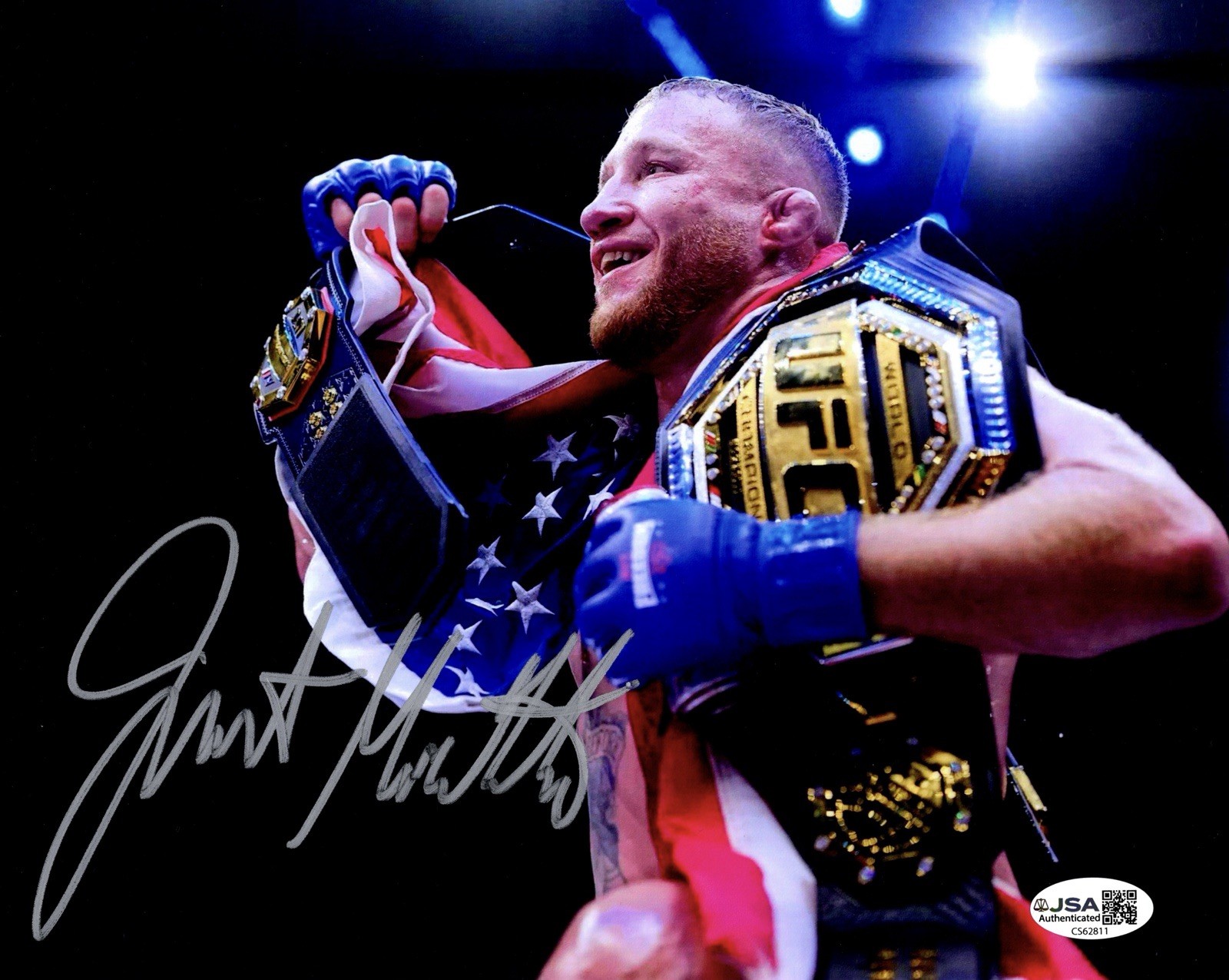 JUSTIN GAETHJE SIGNED UFC FREEDOM 250 WHITE HOUSE FIGHTER 8X10 PHOTO JSA COA #1