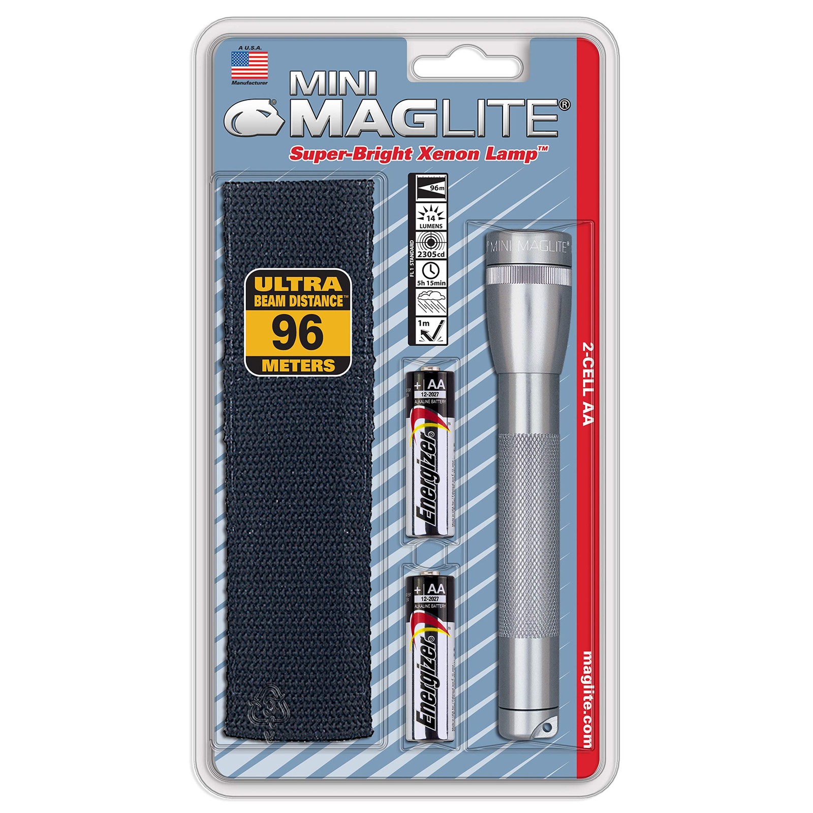 Mini Maglite AA Flashlight Gray Compact Durable Weather Resistant with Holster Mini Maglite AA Flashlight Gray Compact Durable Weather Resistant with Holster