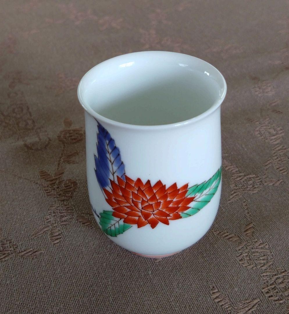Arita Ware Koransha Sake Cup Set 5pcs Garnet Blue Floral Japanese Pottery used