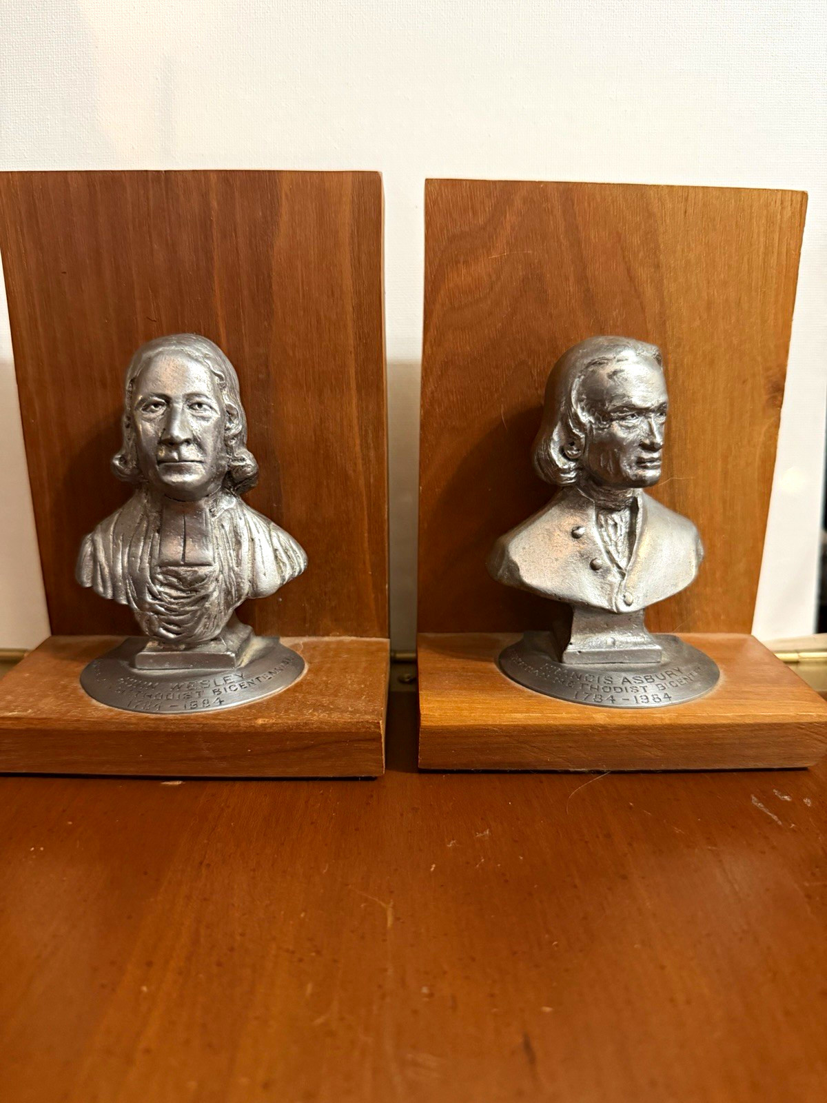 Vintage 1984 Methodist Bicentennial John Wesley & Francis Asbury Bust Bookends Vintage 1984 Methodist Bicentennial John Wesley & Francis Asbury Bust Bookends