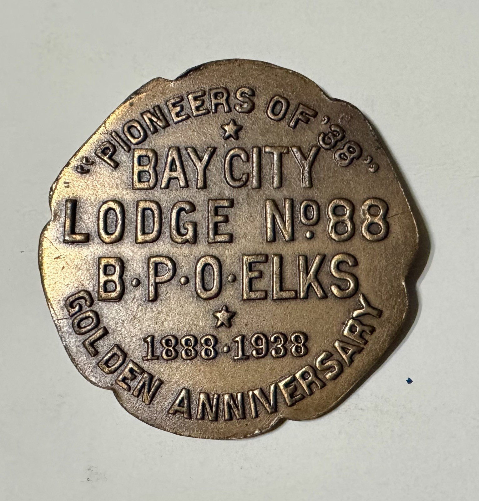 1938 Bay City Michigan Elks Lodge 88 Golden Anniversary 1888-1938 Token