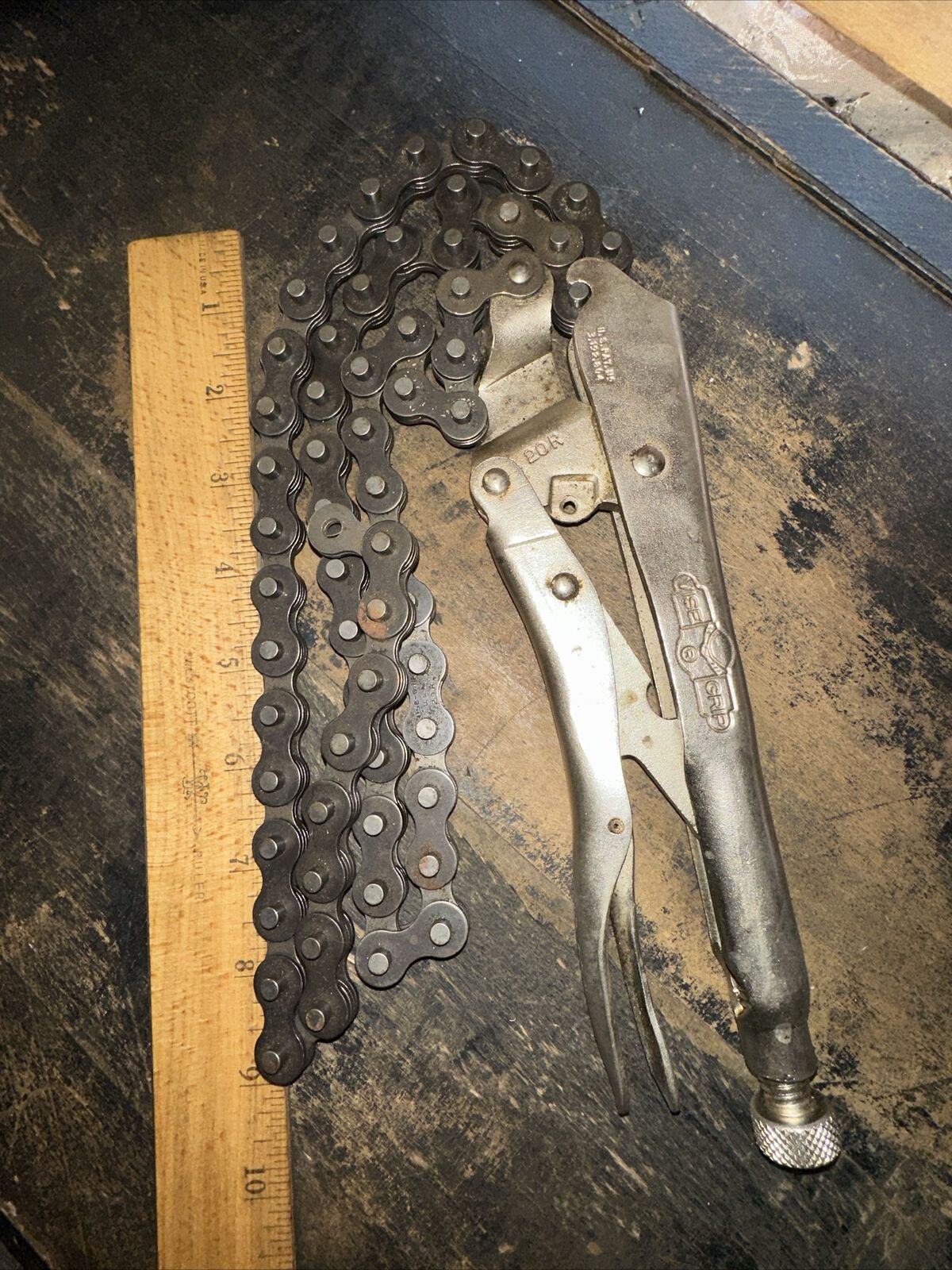 Vintage Peterson 20R Vise Grip Chain Clamp Wrench Locking Plier Dewitt