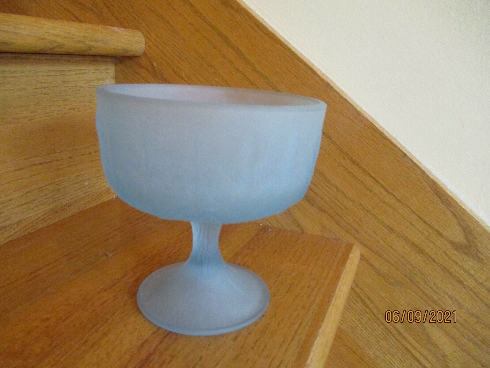 Satin Glass Bowl Compote Light Blue snowflake feather 6\