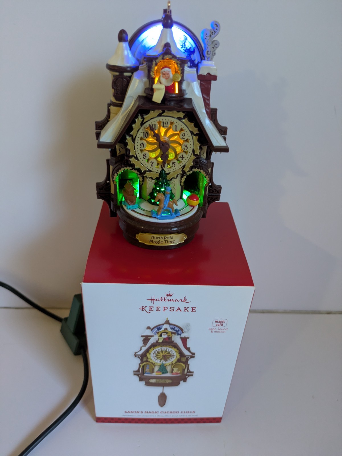 NEW Hallmark 2013 Santa\'s Magic Cuckoo Clock Magic Cord ornament See Video
