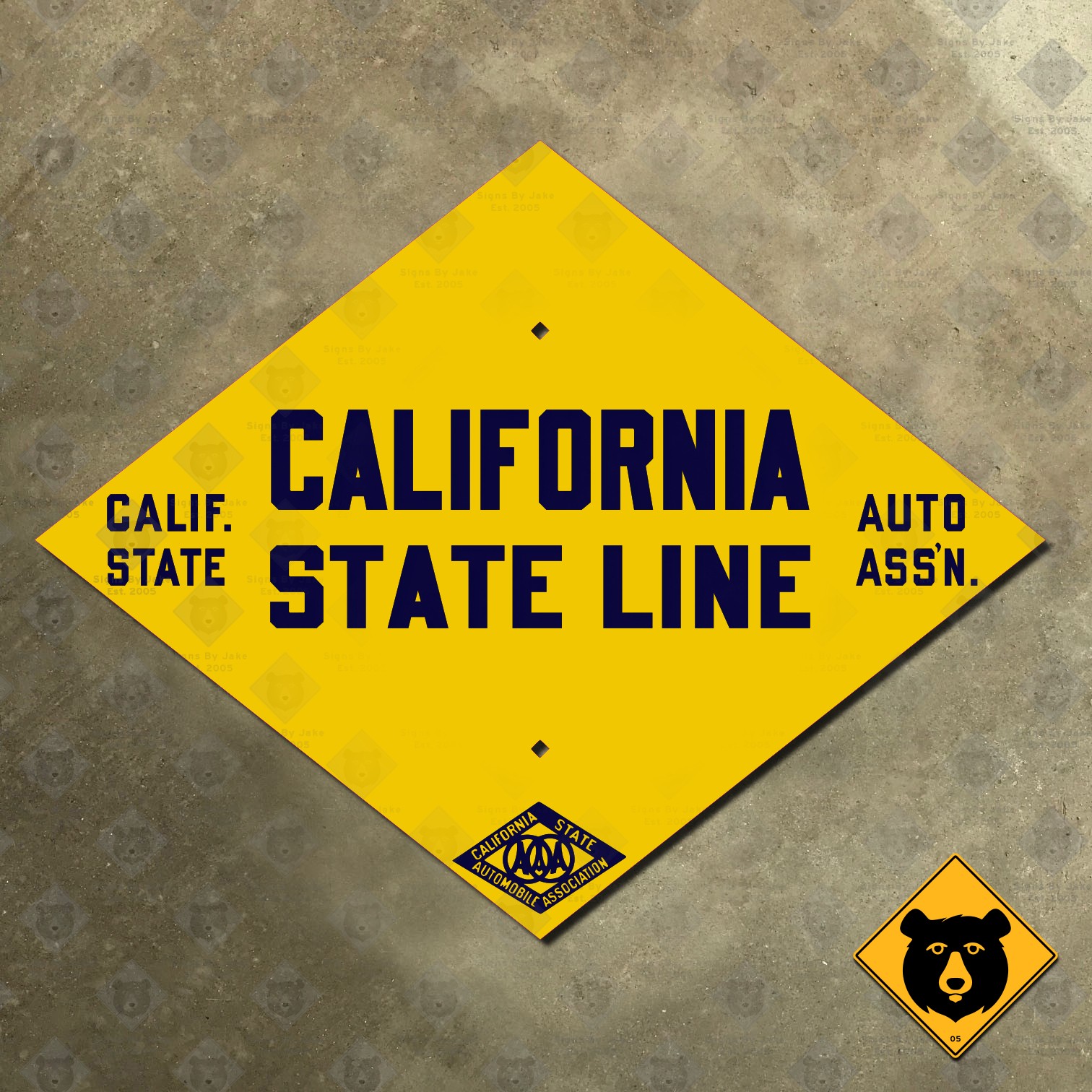 California state line CSAA highway road sign 1915 auto club AAA diamond 29x22