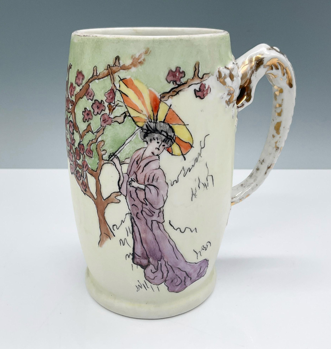 Antique Jean Pouyat Limoges Hand Painted Geisha Japonisme Mug JPL 5.75\