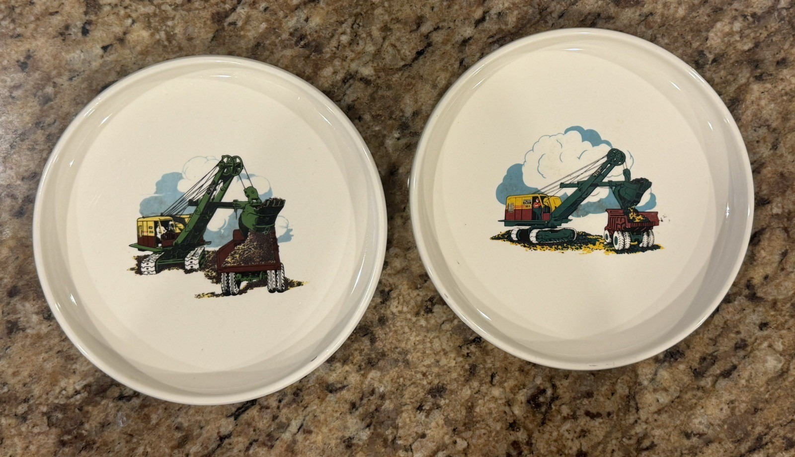 Vtg Bucyrus-Erie 38-B Advertising Tray Set (2) Heavy Equipment Crane Excavator
