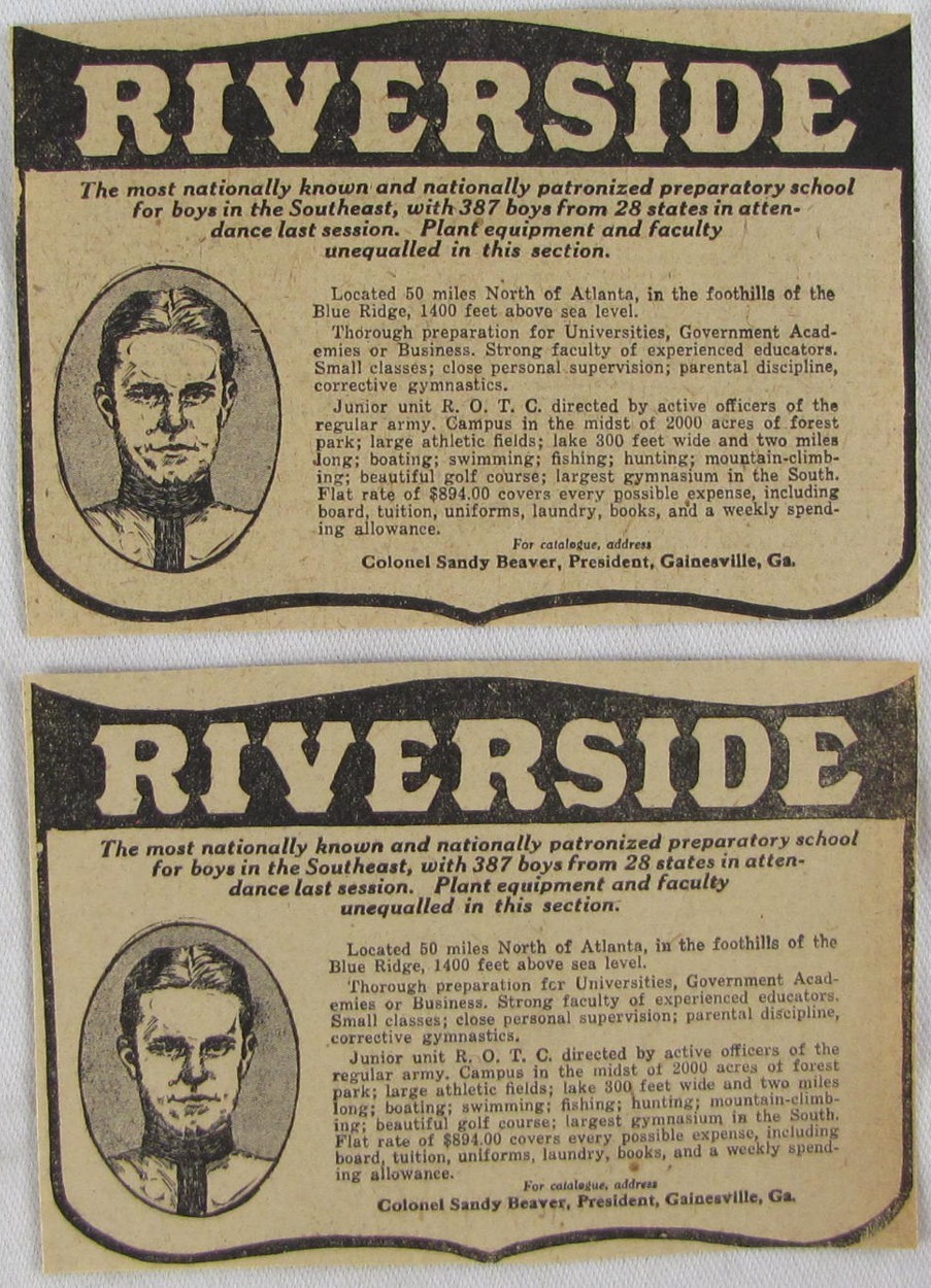 Vintage 1925 RIVERSIDE Military Academy Georgia Newspaper Print Ads