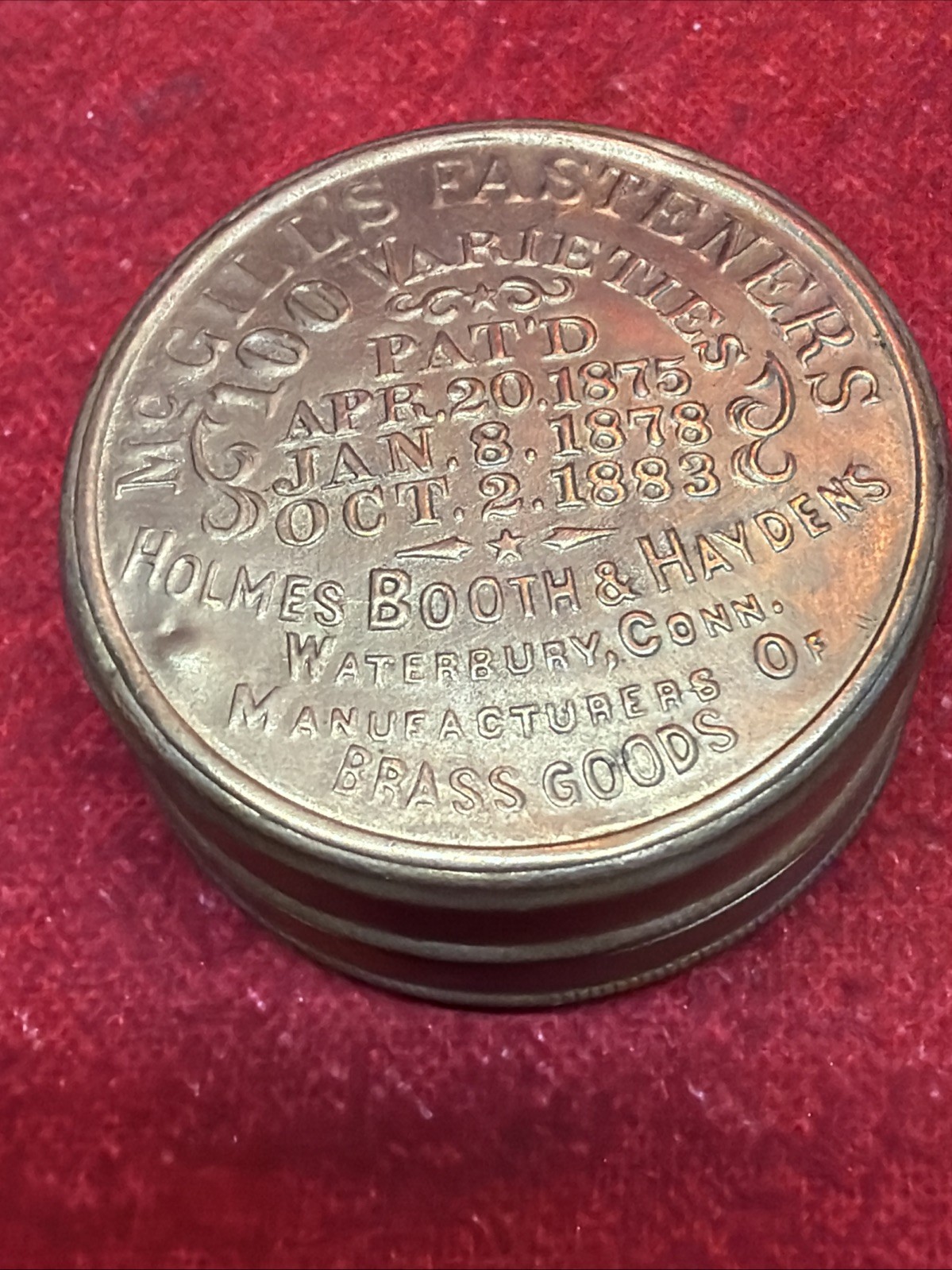 VINTAGE MCGILL'S FASTENERS BRASS TIN BOX (tb2.1)