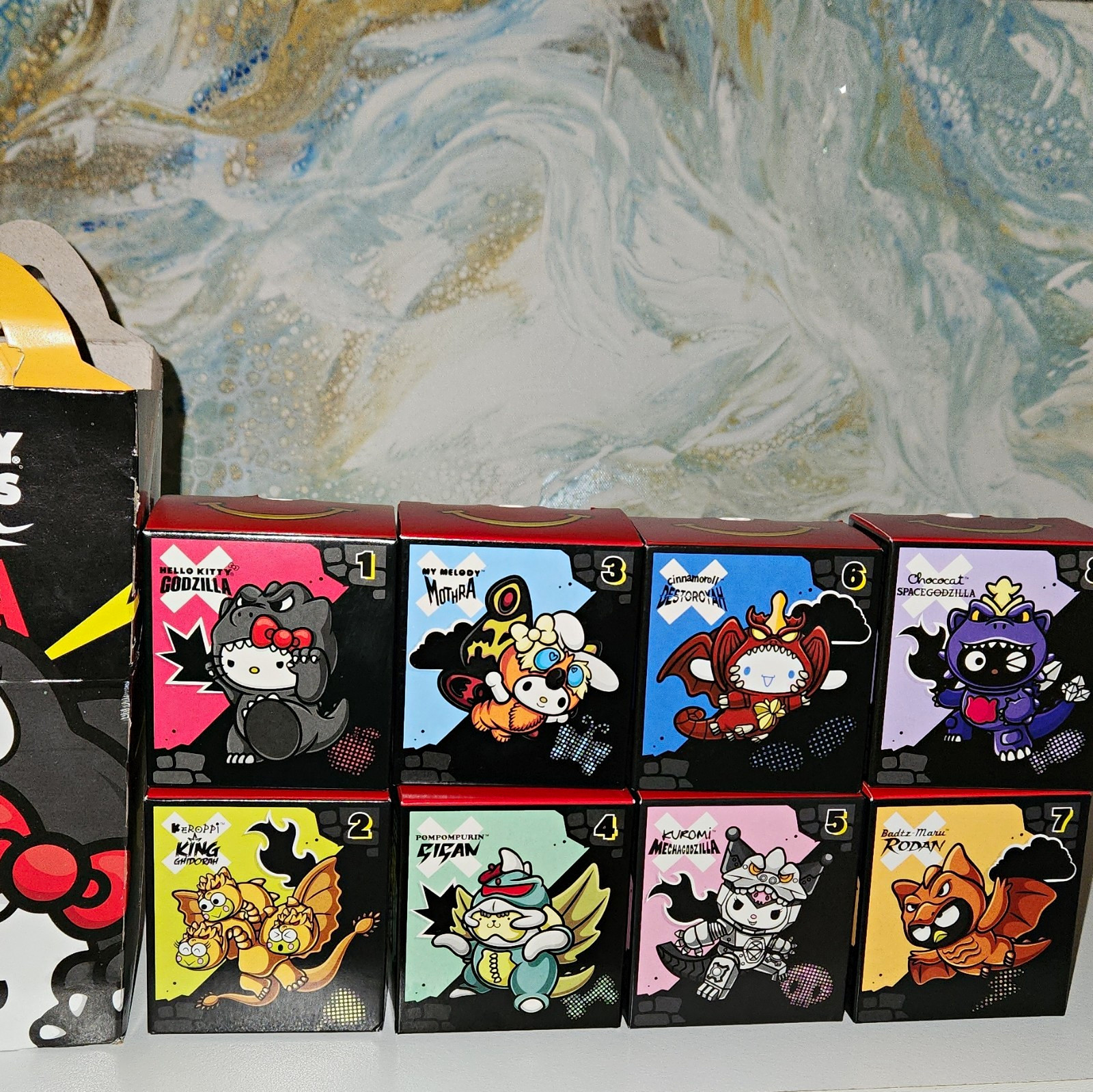 Sanrio x Godzilla Collaboration 8pc Plastic Mini Figure Set Blind Box