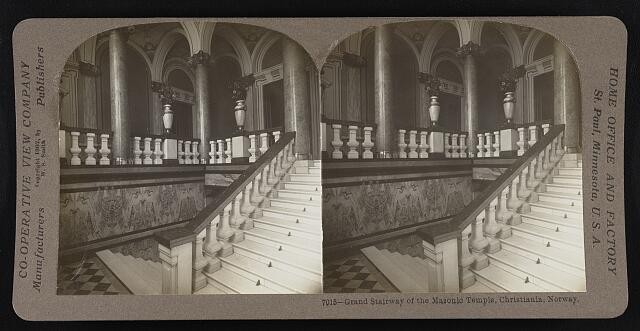 Photo:Christiania Norway Masonic Temple Stairway 1907 Grand Interior