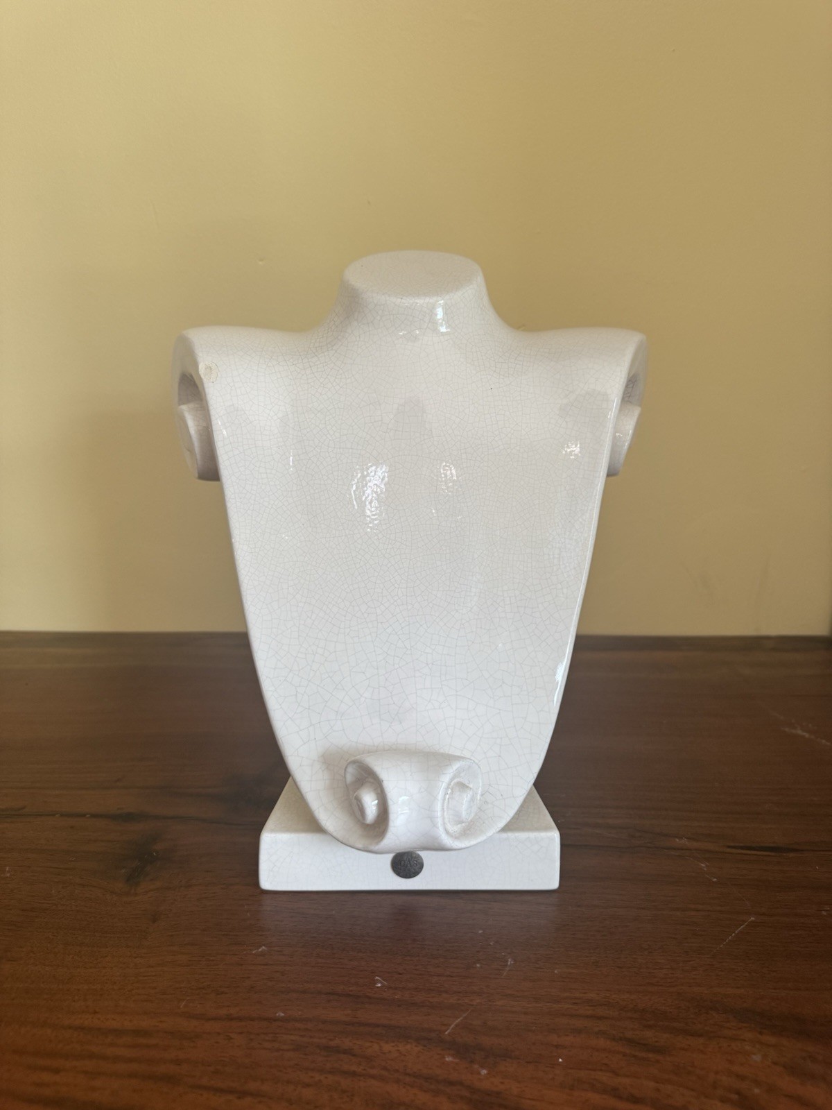 Vintage French Jewelry Bust Display Gas Bijoux Handmade Cream Ceramic 12”x9”