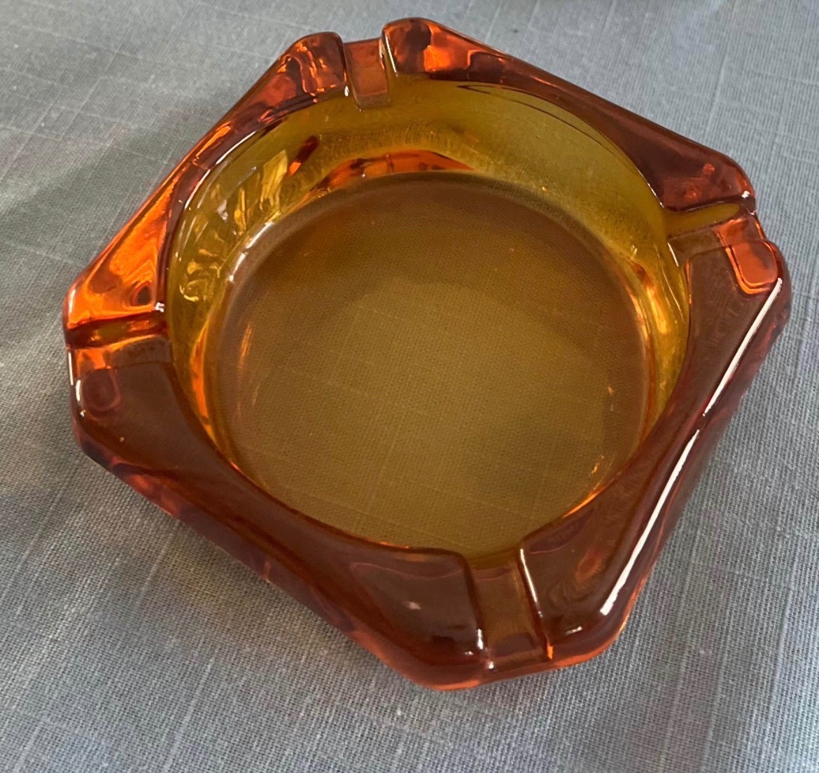 mid-century modern vintage amber glass square ashtray