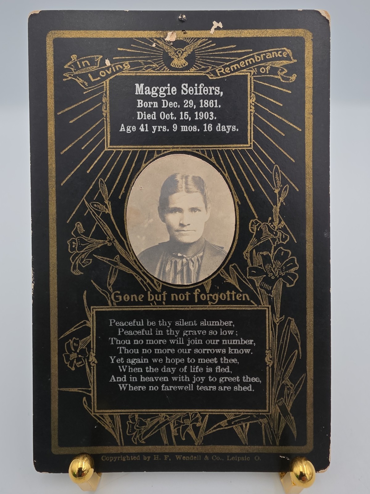 Antique Victorian Mourning Card w/ Photo – Maggie Seifers – Antique Memorial 4x6 Antique Victorian Mourning Card w/ Photo – Maggie Seifers – Antique Memorial 4x6