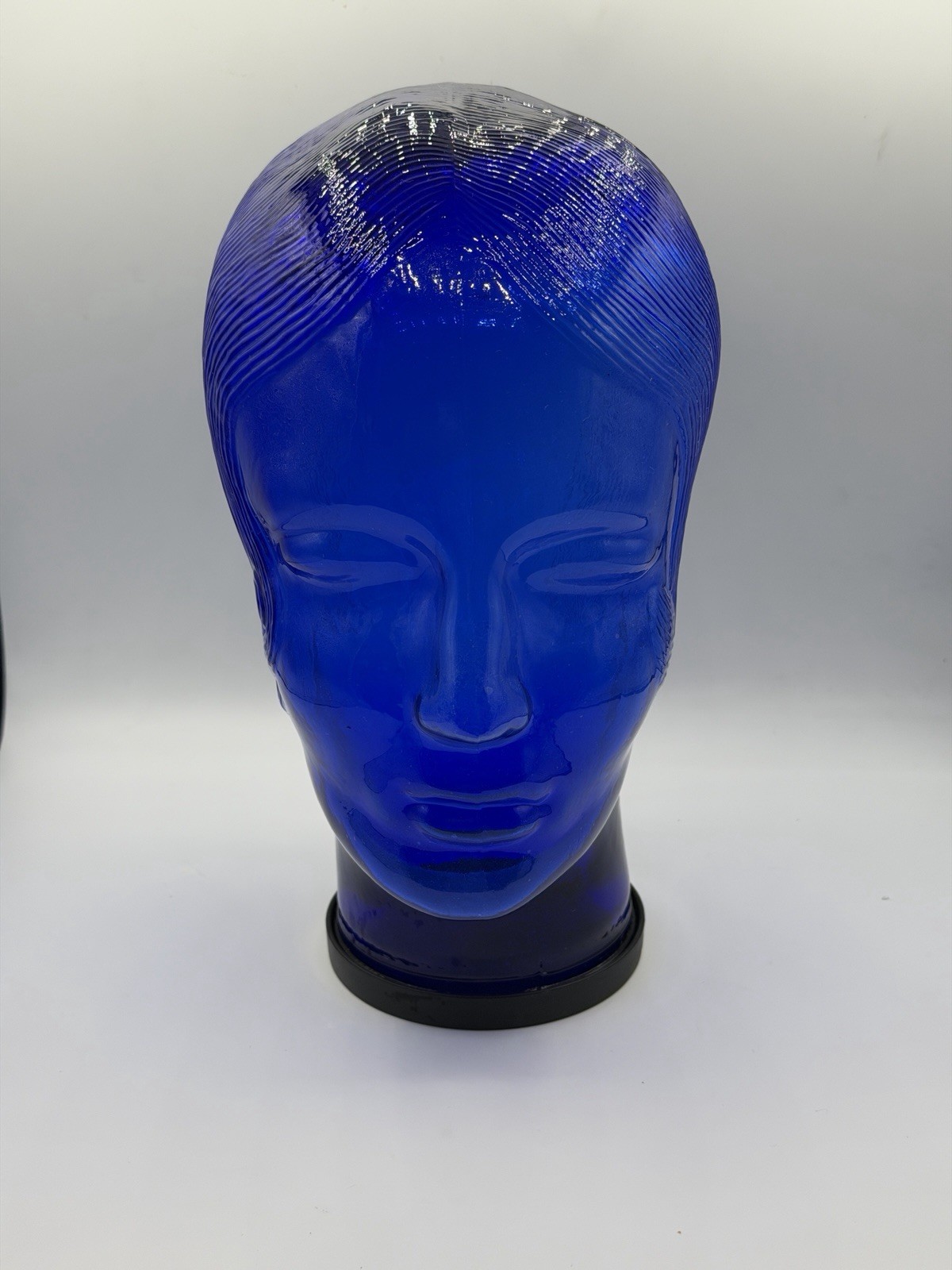 Vintage Cobalt Blue Glass Woman Flapper Head Sculpture Display 11” Mannequin