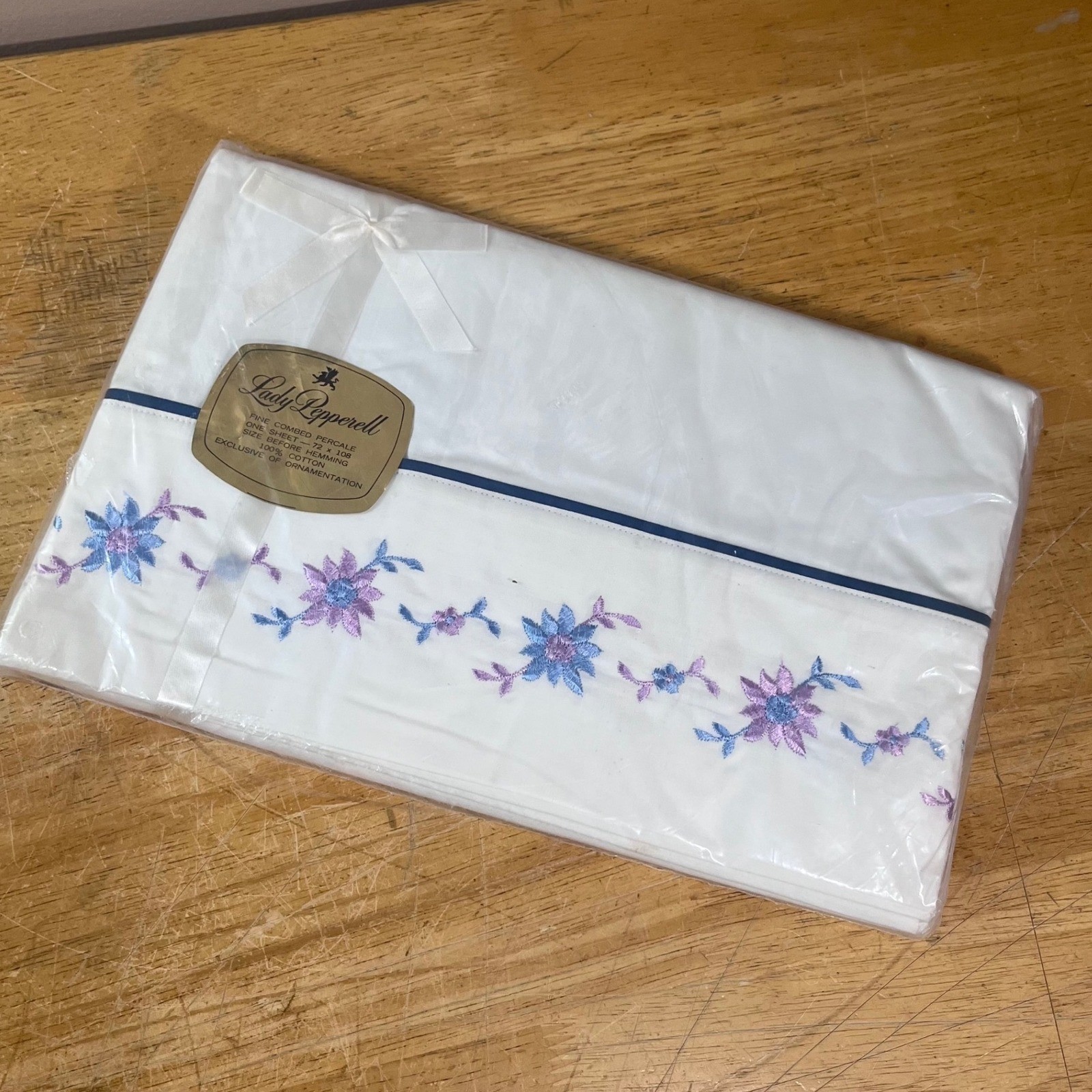 Lady Pepperell Flat Sheet Twin White Vtg Embroidered Floral Cotton Percale