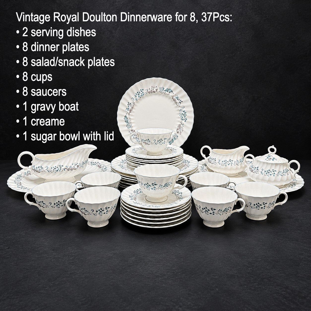 Vtg Royal Doulton Glen Auldyn H4959 China Dinnerware Set for 8, 37 Pc England Vtg Royal Doulton Glen Auldyn H4959 China Dinnerware Set for 8, 37 Pc England