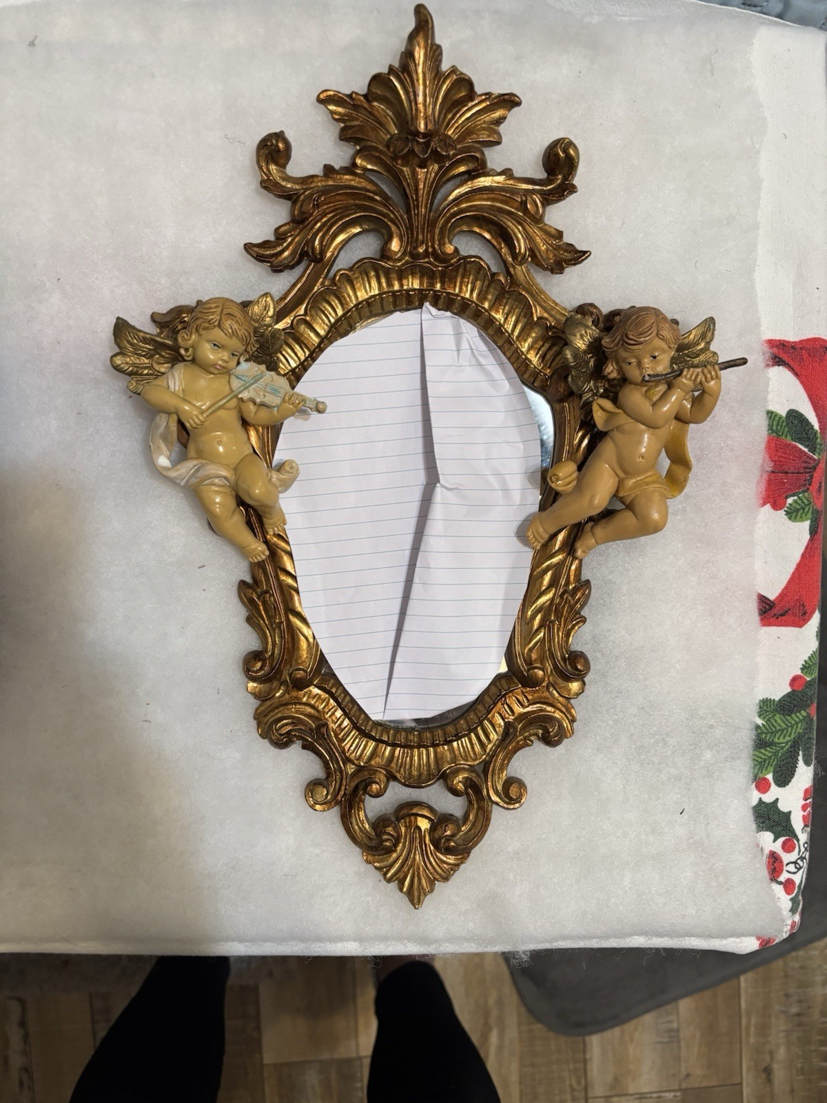 Vintage Italian Baroque Cherub Wall Mirror with Musical Putti Italy 14