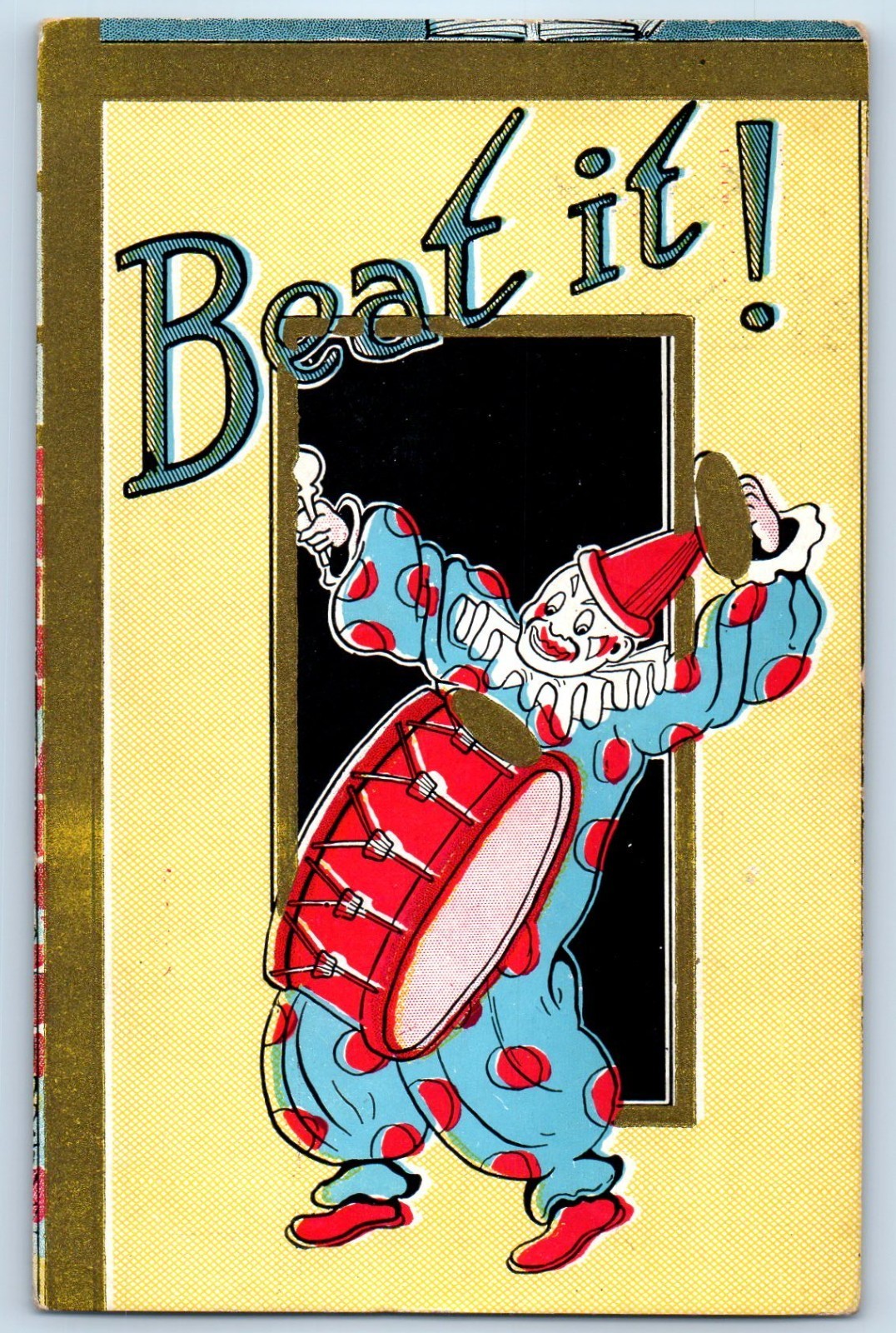 1912 Clown Jersey Playing Drummer Cymbals Beat It Canada Posted Antique Postcard