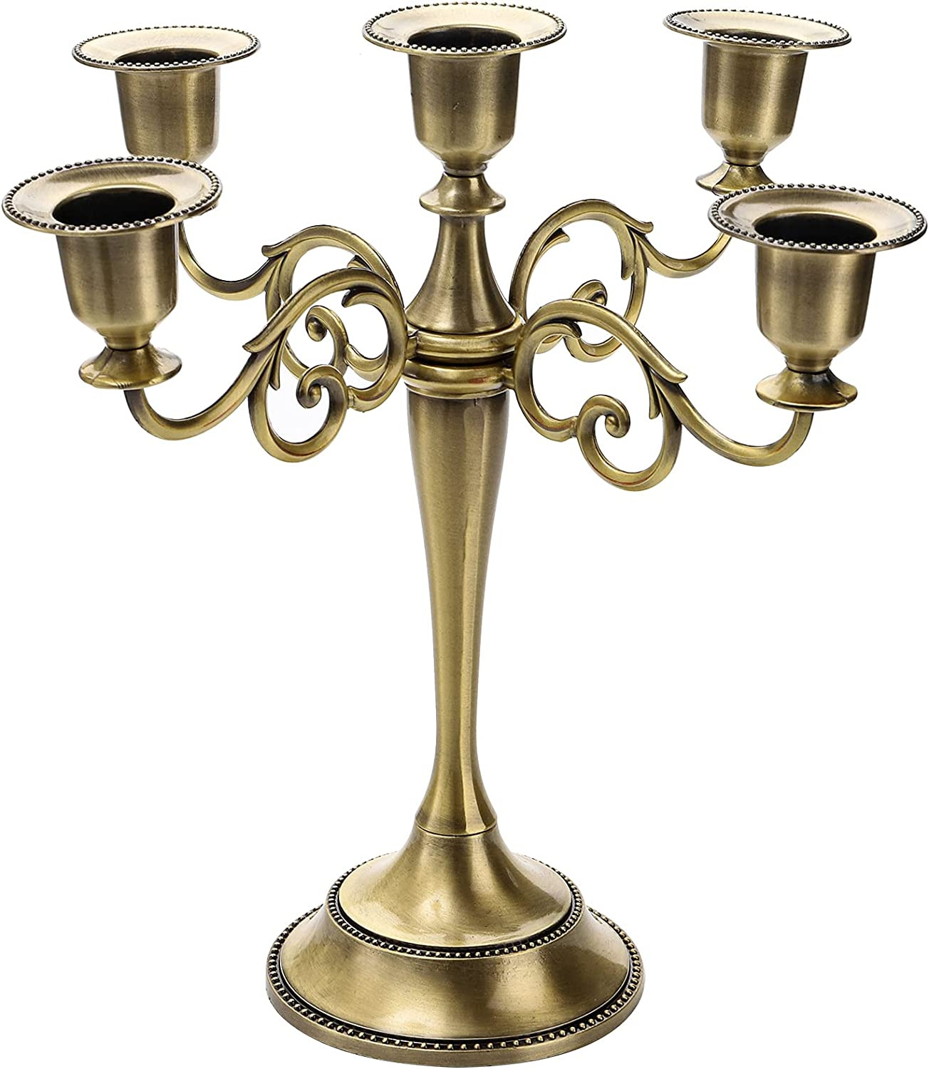 YOUEON 5 Arm Candelabra 10.4 Inch Antique Bronze Candle Holder Candlestick