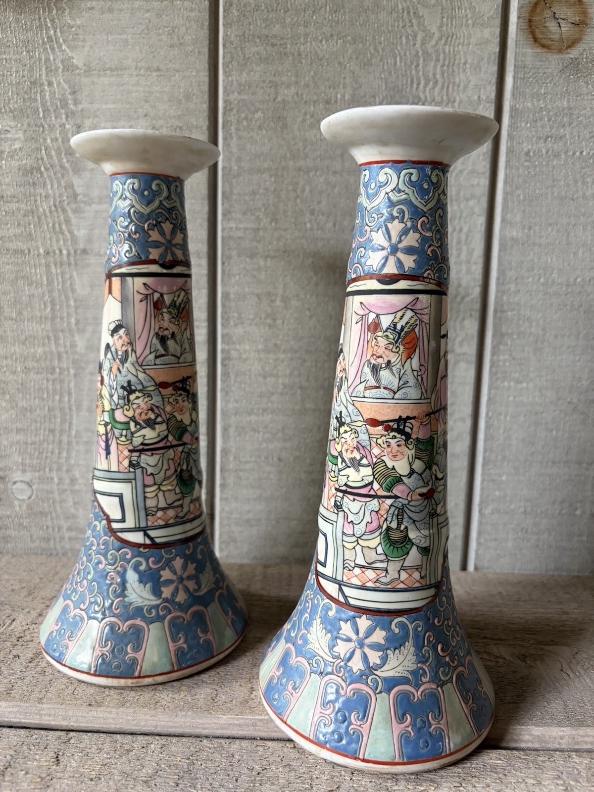 Vintage Dynasty Heygill Macau Candlesticks Holders Hand Painted Set/2 Vintage Dynasty Heygill Macau Candlesticks Holders Hand Painted Set/2