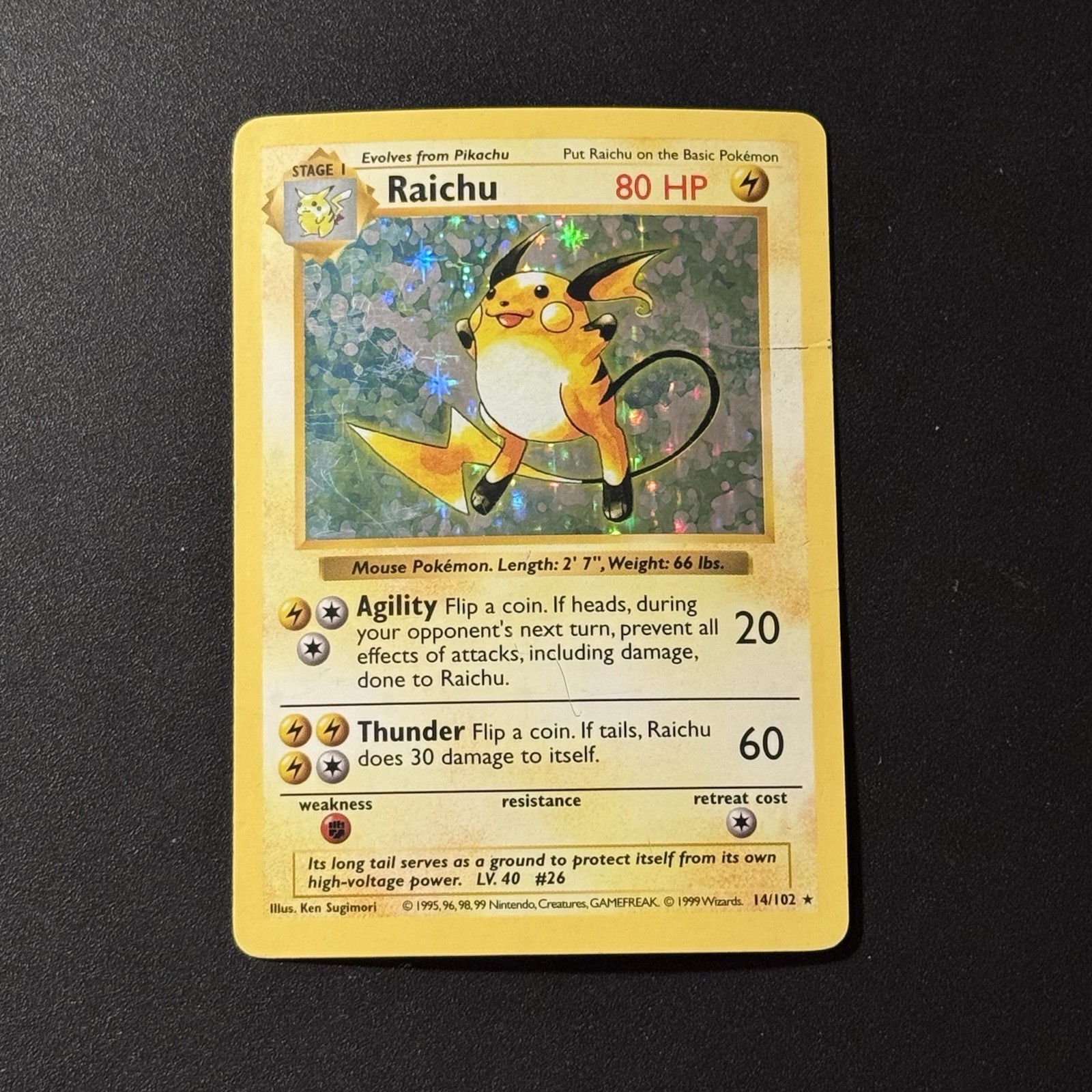 Pokémon Shadowless Base Set Raichu Holo 14/102 1999 WOTC 🔥🔥