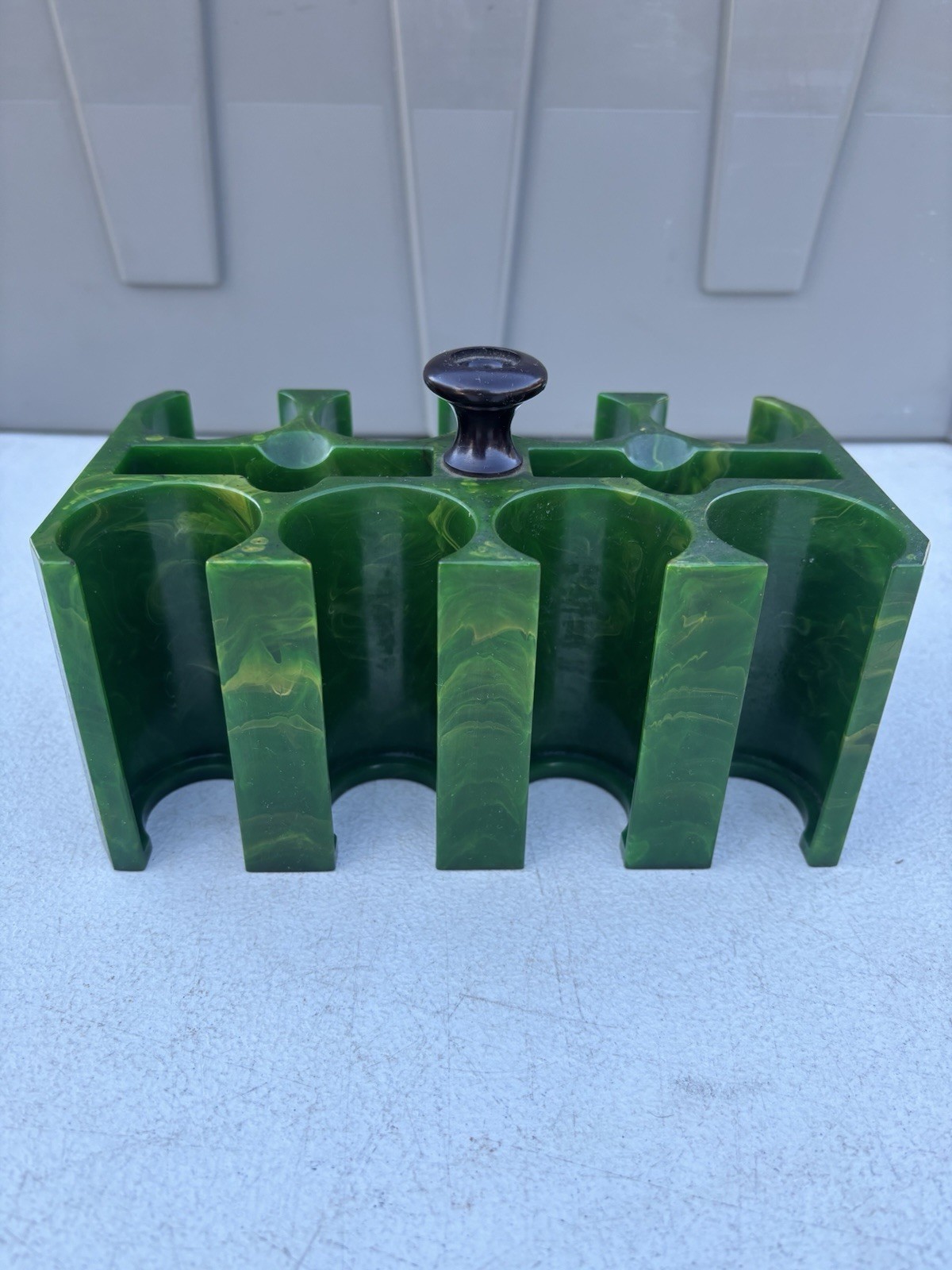VTG Bakelite Green Yellow Swirl Poker Chip Card Caddy Holder Art Deco