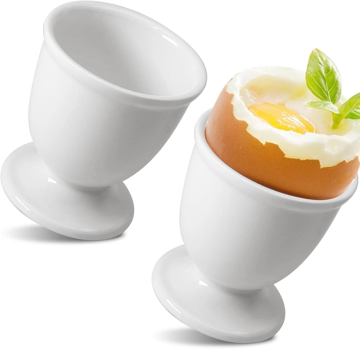 Ceramic Egg Cups 2 Pcs, White Porcelain Egg Holder for Boiled Eggs